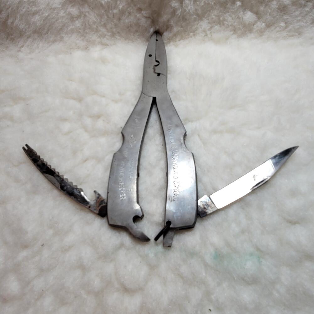 VINTAGE OVERLAND FISHERMANS FRIEND MULTITOOL FISHING PLIERS KNIFE SHEATH GERMANY